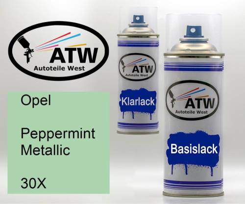 Opel, Peppermint Metallic, 30X: 400ml Sprühdose + 400ml Klarlack - Set, von ATW Autoteile West.